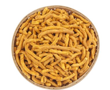 Sev zerdeçal, cayenne ve ajwain ile yağda kızartılmış daha önce görmüş nohut unu hamur yapılan gevrek erişte küçük parçalarından oluşan bir popüler Hint snack besindir.