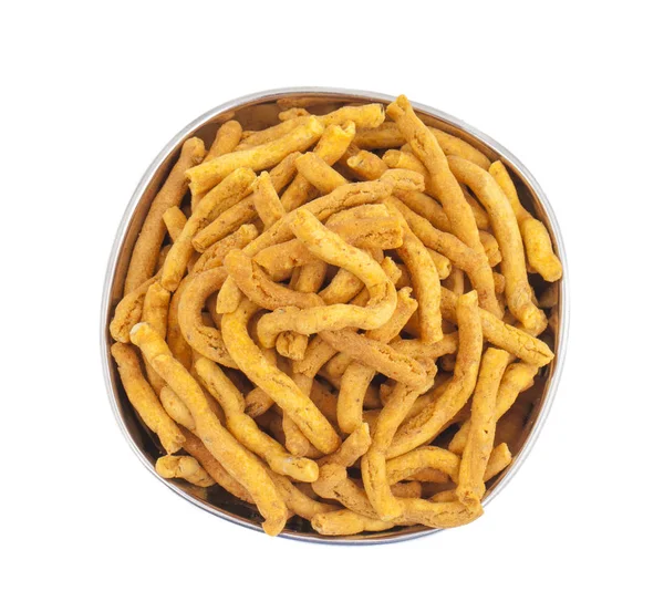 Sev Est Snack Populaire Indien Composé Petits Morceaux Nouilles Croquantes — Photo