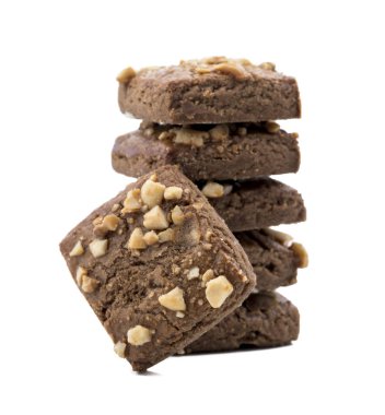 Geleneksel Taze ve Tatlı Fırınlanmış Çikolatalı Kurabiyeler veya Bisküviler ve Nan Khatai beyaz arka planda izole edilmiş.