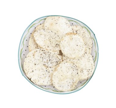 Hint baharatlı patates cipsi de biliyorum Aloo Papri, Aloo Papdi, Alu Papdi, gofret ve Aloo beyaz arka plan üzerinde izole cips