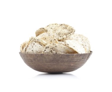 Hint baharatlı patates cipsi de biliyorum Aloo Papri, Aloo Papdi, Alu Papdi, gofret ve Aloo beyaz arka plan üzerinde izole cips