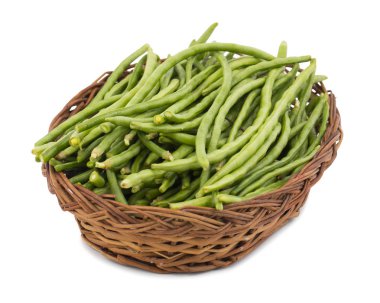 Snap Beans veya String Beans olarak da adlandırılan Yeşil Fasulyeler Beyaz Arkaplanda izole edildi
