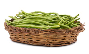 Snap Beans veya String Beans olarak da adlandırılan Yeşil Fasulyeler Beyaz Arkaplanda izole edildi