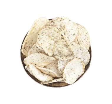 Hint baharatlı patates cipsi de biliyorum Aloo Papri, Aloo Papdi, Alu Papdi, gofret ve Aloo beyaz arka plan üzerinde izole cips