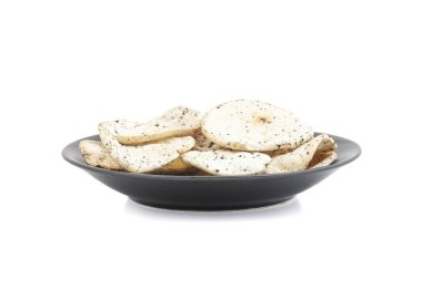 Hint baharatlı patates cipsi de biliyorum Aloo Papri, Aloo Papdi, Alu Papdi, gofret ve Aloo beyaz arka plan üzerinde izole cips