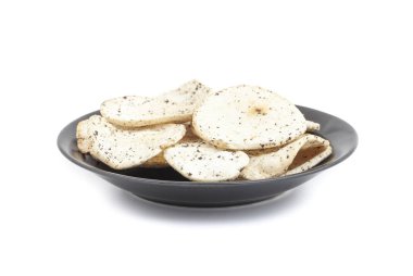 Hint baharatlı patates cipsi de biliyorum Aloo Papri, Aloo Papdi, Alu Papdi, gofret ve Aloo beyaz arka plan üzerinde izole cips