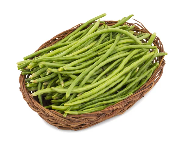 Groene Bonen Mand Ook Wel Snap Beans String Beans Geïsoleerd — Stockfoto