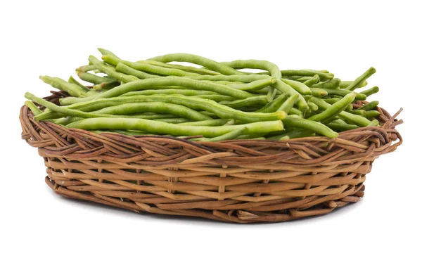 Groene Bonen Mand Ook Wel Snap Beans String Beans Geïsoleerd — Stockfoto