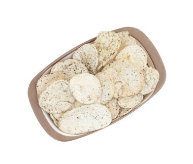 Hint baharatlı patates cipsi de biliyorum Aloo Papri, Aloo Papdi, Alu Papdi, gofret ve Aloo beyaz arka plan üzerinde izole cips
