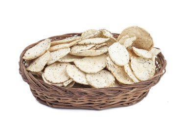 Hint baharatlı patates cipsi de biliyorum Aloo Papri, Aloo Papdi, Alu Papdi, gofret ve Aloo beyaz arka plan üzerinde izole cips