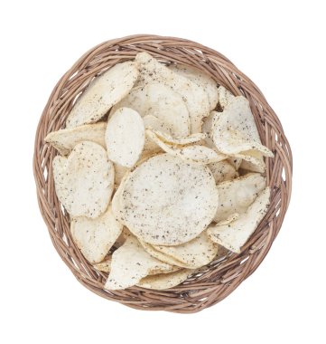 Hint baharatlı patates cipsi de biliyorum Aloo Papri, Aloo Papdi, Alu Papdi, gofret ve Aloo beyaz arka plan üzerinde izole cips