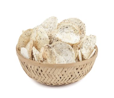 Hint baharatlı patates cipsi de biliyorum Aloo Papri, Aloo Papdi, Alu Papdi, gofret ve Aloo beyaz arka plan üzerinde izole cips