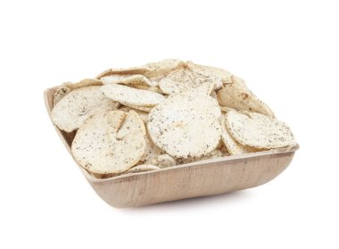Hint baharatlı patates cipsi de biliyorum Aloo Papri, Aloo Papdi, Alu Papdi, gofret ve Aloo beyaz arka plan üzerinde izole cips
