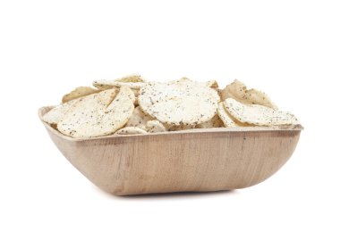 Hint baharatlı patates cipsi de biliyorum Aloo Papri, Aloo Papdi, Alu Papdi, gofret ve Aloo beyaz arka plan üzerinde izole cips