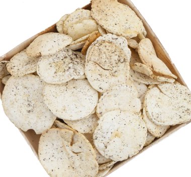 Hint baharatlı patates cipsi de biliyorum Aloo Papri, Aloo Papdi, Alu Papdi, gofret ve Aloo beyaz arka plan üzerinde izole cips