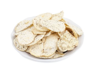 Hint baharatlı patates cipsi de biliyorum Aloo Papri, Aloo Papdi, Alu Papdi, gofret ve Aloo beyaz arka plan üzerinde izole cips