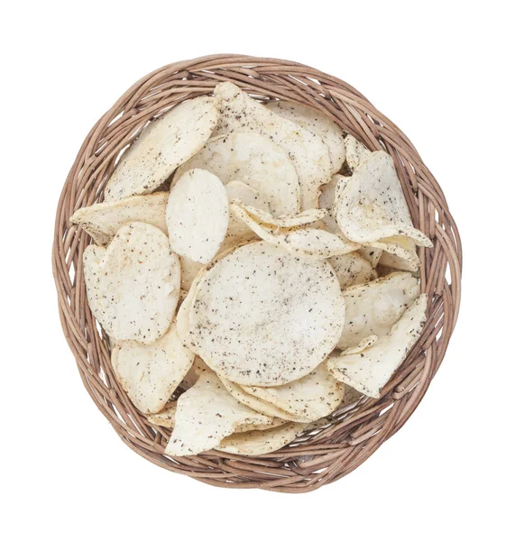 Hint baharatlı patates cipsi de biliyorum Aloo Papri, Aloo Papdi, Alu Papdi, gofret ve Aloo beyaz arka plan üzerinde izole cips