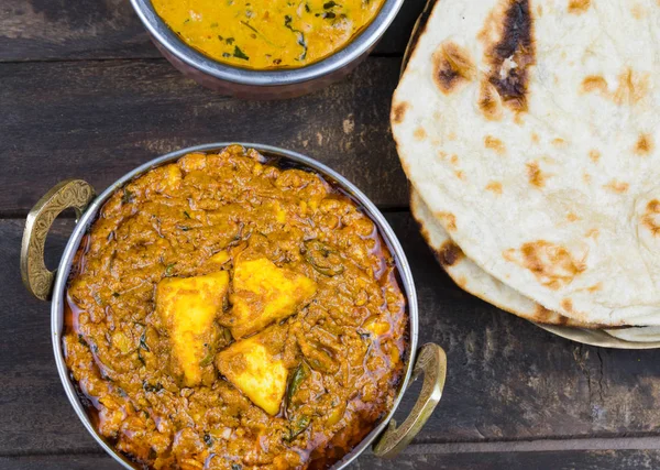 Indische Küche Kadai Paneer Serviert Mit Dal Makhani Oder Tandoori — Stockfoto