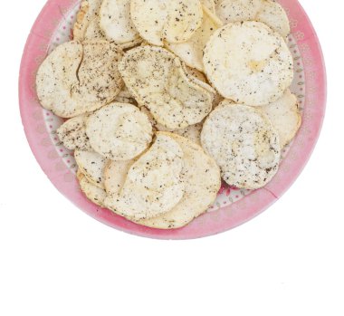 Hint baharatlı patates cipsi de biliyorum Aloo Papri, Aloo Papdi, Alu Papdi, gofret ve Aloo beyaz arka plan üzerinde izole cips