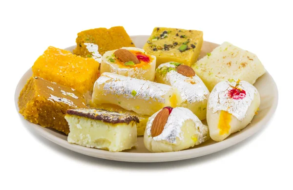 Indian Delicious Mix Sweet Food Mix Mithai Isolated White Background — Stock Photo, Image