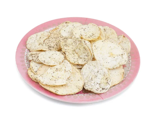 Hint baharatlı patates cipsi de biliyorum Aloo Papri, Aloo Papdi, Alu Papdi, gofret ve Aloo beyaz arka plan üzerinde izole cips