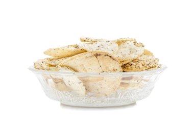 Hint baharatlı patates cipsi de biliyorum Aloo Papri, Aloo Papdi, Alu Papdi, gofret ve Aloo beyaz arka plan üzerinde izole cips