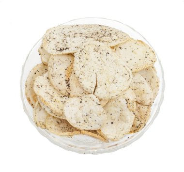 Hint baharatlı patates cipsi de biliyorum Aloo Papri, Aloo Papdi, Alu Papdi, gofret ve Aloo beyaz arka plan üzerinde izole cips