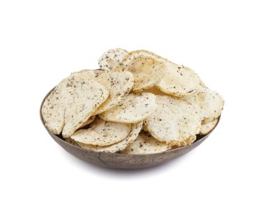 Hint baharatlı patates cipsi de biliyorum Aloo Papri, Aloo Papdi, Alu Papdi, gofret ve Aloo beyaz arka plan üzerinde izole cips