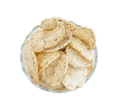 Hint baharatlı patates cipsi de biliyorum Aloo Papri, Aloo Papdi, Alu Papdi, gofret ve Aloo beyaz arka plan üzerinde izole cips