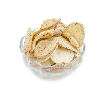 Hint baharatlı patates cipsi de biliyorum Aloo Papri, Aloo Papdi, Alu Papdi, gofret ve Aloo beyaz arka plan üzerinde izole cips