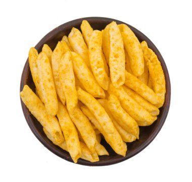 Lezzetli hafif baharatlı patates beyaz arka plan üzerinde izole Snack