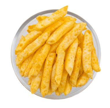 Lezzetli hafif baharatlı patates beyaz arka plan üzerinde izole Snack