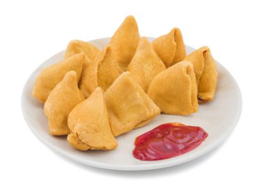 Hint Delicious derin kızarmış kahvaltı Samosa de biliyorum Samoosa veya Sambusa beyaz arka plan üzerinde izole olarak