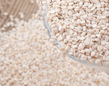 Urad Dal veya Black Gram Split Pulse Uncished Without cover olarak da bilinir Vigna Mungo, Black Gram, Urad Bean, Minapa Pappu, Mungo Bean, Black Matpe Bean veya Split Black Gram Tohumları olarak da bilinir.