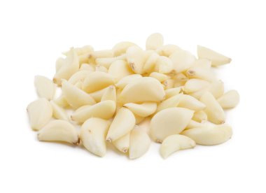 Beyaz Arkaplanda İzole Edilmiş Taze Organik Sarımsak Yığını