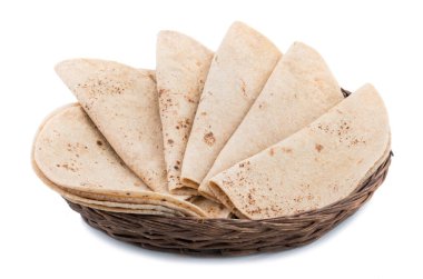 Geleneksel Hint Mutfağı Chapati Roti, Fulka, Paratha, Hint Ekmeği, Düz Ekmek, Chapathi, Wheaten Düz Ekmek, Chapatti, Chappathi veya Beyaz Arkaplanda Kulcha olarak da bilinir.
