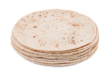 Geleneksel Hint Mutfağı Chapati Roti, Fulka, Paratha, Hint Ekmeği, Düz Ekmek, Chapathi, Wheaten Düz Ekmek, Chapatti, Chappathi veya Beyaz Arkaplanda Kulcha olarak da bilinir.