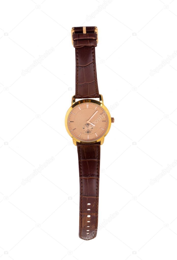 Luxury Watch with a Leather Strap isolated on White Background
