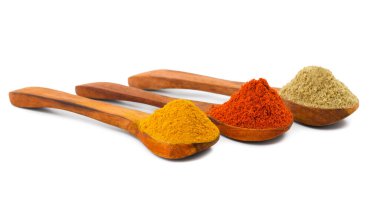 Tahta kaşıklardaki Hint Baharatları olarak da bilinir. Kırmızı biber tozu, zerdeçal tozu, kişniş tozu, Mirchi, Mirch, Haldi, Dhaniya tozu olarak da bilinir.