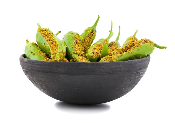 Indian Spicy Green Chilli Pickle Also Know Mirchi Achaar Loncha — Stock Photo, Image