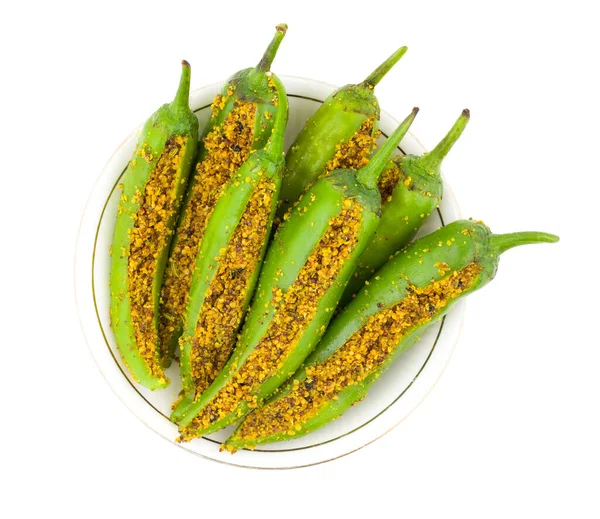 Indian Spicy Green Chilli Pickle Also Know Mirchi Achaar Loncha — Stock Photo, Image