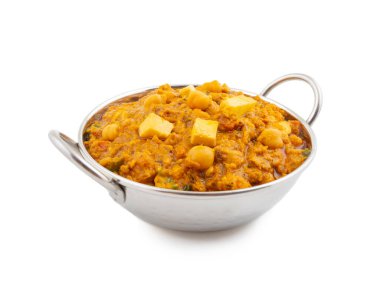 Kuzey Hindistan Sağlıklı Mutfak Chole Paneer ya da Kömür Peyniri ve Baharatlı Haşlanmış Nohut Körisi