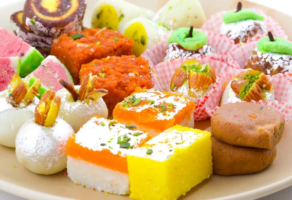 Indian Traditional Mix Sweet Food Mix Mithai Incluem Peda Mawa — Fotografia de Stock