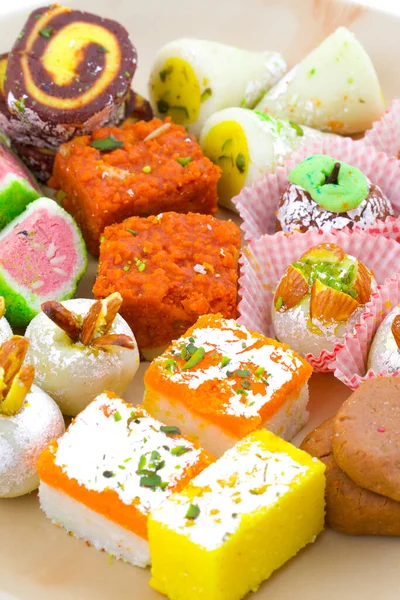 India Mezcla Tradicional Alimentos Dulces Mezcla Mithai Incluyen Peda Mawa —  Fotos de Stock