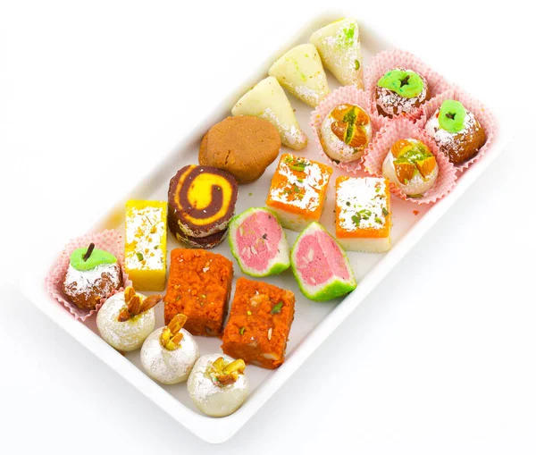 Indian Traditional Mix Sweet Food Mix Mithai Incluem Peda Mawa — Fotografia de Stock