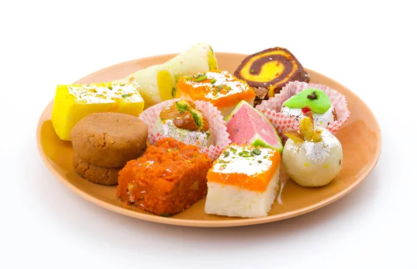 Indian Traditional Mix Sweet Food Oder Mix Mithai Beinhalten Peda — Stockfoto