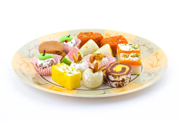 Indian Traditional Mix Sweet Food Mix Mithai Incluem Peda Mawa — Fotografia de Stock