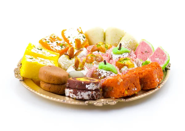 Indian Traditional Mix Sweet Food Mix Mithai Incluem Peda Mawa — Fotografia de Stock