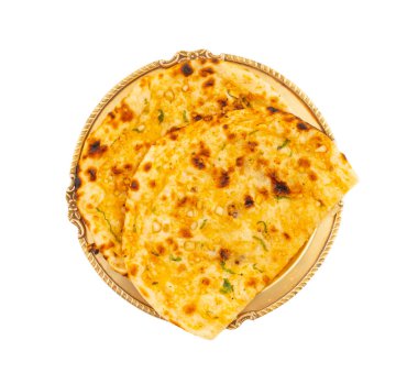 Hint Sağlıklı Mutfağı Sarımsaklı Ekmek Sarımsaklı Nane, Kişniş, Hint Düz Ekmeği veya Beyaz Arkaplanda Sarımsaklı Nan olarak da bilinir.