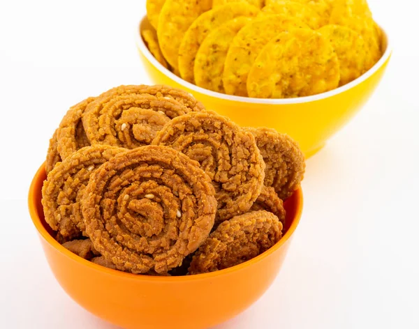 Chakli Tradicional Indio Con Masala Khari Bocadillo Frito Crujiente Forma — Foto de Stock